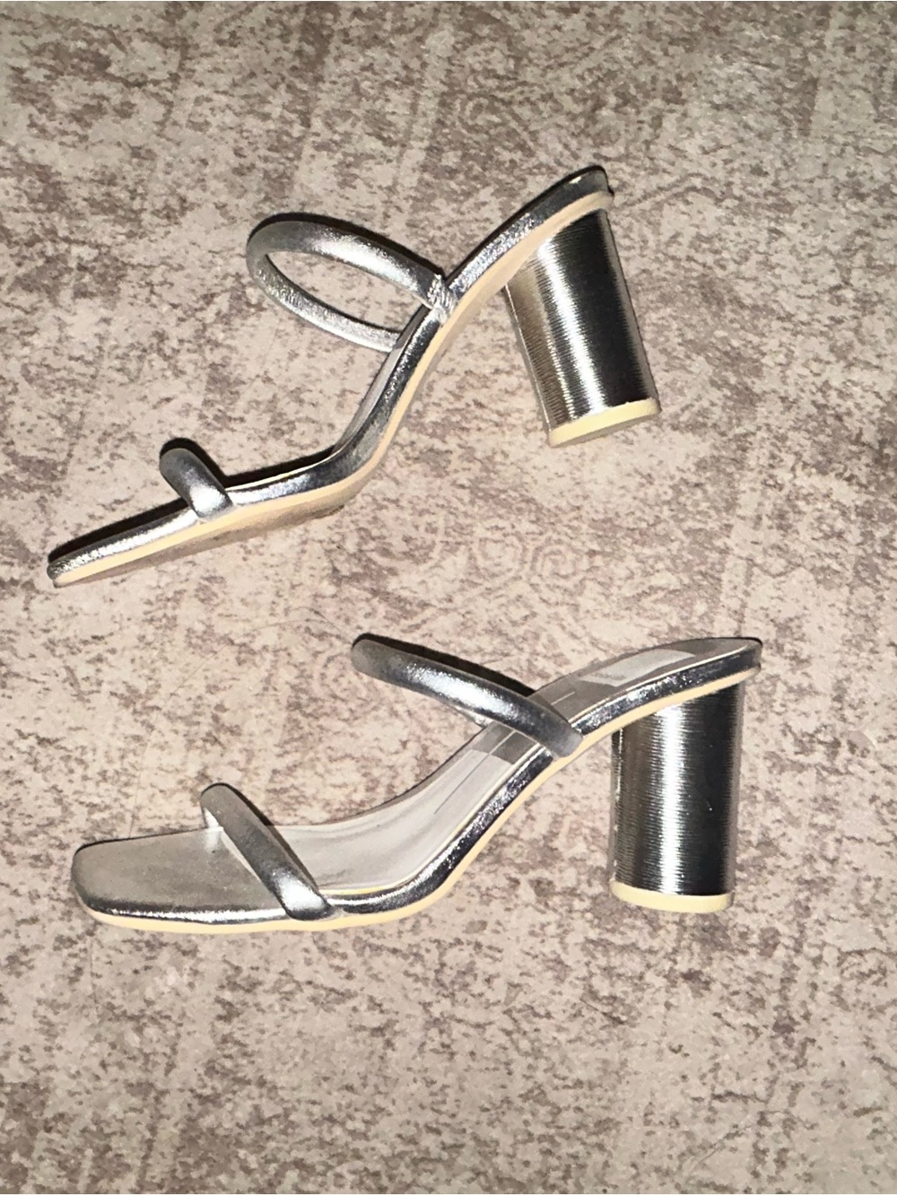 Silver Two-Strap Womens Slide Sandals - Picture 2 of 3